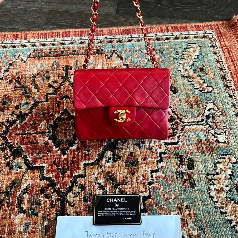 Chanel Classic Vintage Mini Red Square Flap Bag - Picture 3 of 11